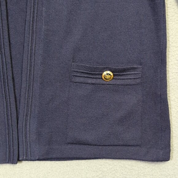 St. John Cardigan Women's L Blue Santana Knit Nautical Golden Buttons Epaulettes - Picture 5 of 13